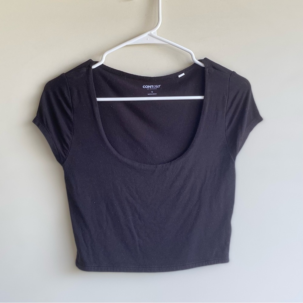 PacSun Black Contour Scoop Neck Cropped Short Sleeve Top - Size Small